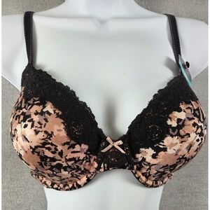 Maidenform T Shirt Bra 34C Pink Black Lace Floral Convertible Straps Fairy NEW